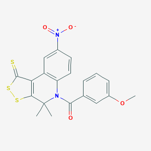 molecular formula C20H16N2O4S3 B405228 8-nitro-5-(3-methoxybenzoyl)-4,4-dimethyl-4,5-dihydro-1H-[1,2]dithiolo[3,4-c]quinoline-1-thione CAS No. 331870-50-9