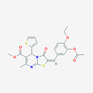 molecular formula C24H22N2O6S2 B405230 methyl 2-[3-(acetyloxy)-4-ethoxybenzylidene]-7-methyl-3-oxo-5-(2-thienyl)-2,3-dihydro-5H-[1,3]thiazolo[3,2-a]pyrimidine-6-carboxylate 