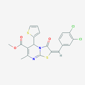 molecular formula C20H14Cl2N2O3S2 B405231 methyl 2-(3,4-dichlorobenzylidene)-7-methyl-3-oxo-5-(2-thienyl)-2,3-dihydro-5H-[1,3]thiazolo[3,2-a]pyrimidine-6-carboxylate 