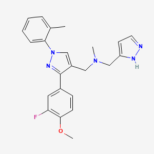 molecular formula C23H24FN5O B4052351 1-[3-(3-fluoro-4-methoxyphenyl)-1-(2-methylphenyl)-1H-pyrazol-4-yl]-N-methyl-N-(1H-pyrazol-5-ylmethyl)methanamine 