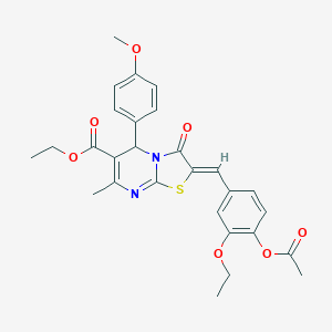 molecular formula C28H28N2O7S B405236 ethyl 2-[4-(acetyloxy)-3-ethoxybenzylidene]-5-(4-methoxyphenyl)-7-methyl-3-oxo-2,3-dihydro-5H-[1,3]thiazolo[3,2-a]pyrimidine-6-carboxylate 