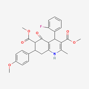 molecular formula C27H26FNO6 B4052405 dimethyl 4-(2-fluorophenyl)-7-(4-methoxyphenyl)-2-methyl-5-oxo-1,4,5,6,7,8-hexahydro-3,6-quinolinedicarboxylate 