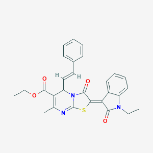 molecular formula C28H25N3O4S B405244 ethyl (2Z)-2-(1-ethyl-2-oxoindol-3-ylidene)-7-methyl-3-oxo-5-[(E)-2-phenylethenyl]-5H-[1,3]thiazolo[3,2-a]pyrimidine-6-carboxylate CAS No. 324072-02-8