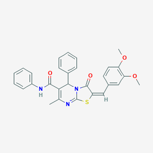molecular formula C29H25N3O4S B405249 2-(3,4-dimethoxybenzylidene)-7-methyl-3-oxo-N,5-diphenyl-2,3-dihydro-5H-[1,3]thiazolo[3,2-a]pyrimidine-6-carboxamide 