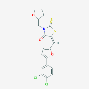 molecular formula C19H15Cl2NO3S2 B405252 5-{[5-(3,4-Dichlorophenyl)-2-furyl]methylene}-3-(tetrahydro-2-furanylmethyl)-2-thioxo-1,3-thiazolidin-4-one 