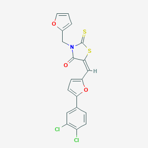 molecular formula C19H11Cl2NO3S2 B405254 5-{[5-(3,4-Dichlorophenyl)-2-furyl]methylene}-3-(2-furylmethyl)-2-thioxo-1,3-thiazolidin-4-one 