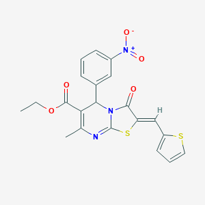 molecular formula C21H17N3O5S2 B405255 ethyl 5-{3-nitrophenyl}-7-methyl-3-oxo-2-(2-thienylmethylene)-2,3-dihydro-5H-[1,3]thiazolo[3,2-a]pyrimidine-6-carboxylate 