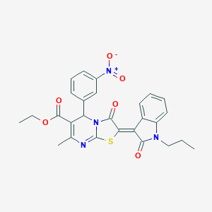 molecular formula C27H24N4O6S B405257 ethyl (2Z)-7-methyl-5-(3-nitrophenyl)-3-oxo-2-(2-oxo-1-propylindol-3-ylidene)-5H-[1,3]thiazolo[3,2-a]pyrimidine-6-carboxylate CAS No. 324074-00-2