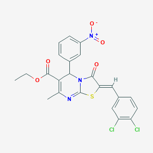 molecular formula C23H17Cl2N3O5S B405258 ethyl 2-(3,4-dichlorobenzylidene)-5-{3-nitrophenyl}-7-methyl-3-oxo-2,3-dihydro-5H-[1,3]thiazolo[3,2-a]pyrimidine-6-carboxylate 