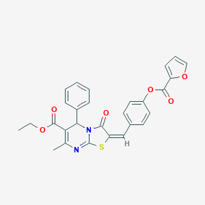 ethyl (2E)-2-{4-[(furan-2-ylcarbonyl)oxy]benzylidene}-7-methyl-3-oxo-5-phenyl-2,3-dihydro-5H-[1,3]thiazolo[3,2-a]pyrimidine-6-carboxylate