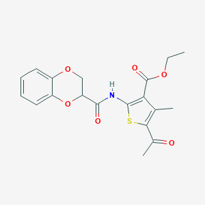 molecular formula C19H19NO6S B405267 Ethyl 5-acetyl-2-[(2,3-dihydro-1,4-benzodioxin-2-ylcarbonyl)amino]-4-methylthiophene-3-carboxylate CAS No. 301304-94-9