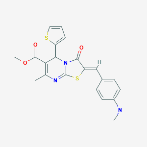 molecular formula C22H21N3O3S2 B405275 methyl 2-[4-(dimethylamino)benzylidene]-7-methyl-3-oxo-5-(2-thienyl)-2,3-dihydro-5H-[1,3]thiazolo[3,2-a]pyrimidine-6-carboxylate 