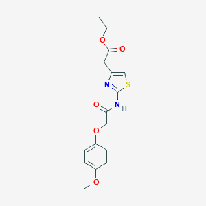 molecular formula C16H18N2O5S B405278 {2-[2-(4-Methoxy-phenoxy)-acetylamino]-thiazol-4-yl}-acetic acid ethyl ester 