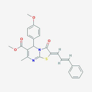 molecular formula C25H22N2O4S B405279 methyl 5-(4-methoxyphenyl)-7-methyl-3-oxo-2-(3-phenyl-2-propenylidene)-2,3-dihydro-5H-[1,3]thiazolo[3,2-a]pyrimidine-6-carboxylate 