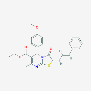 molecular formula C26H24N2O4S B405280 ethyl 5-(4-methoxyphenyl)-7-methyl-3-oxo-2-(3-phenyl-2-propenylidene)-2,3-dihydro-5H-[1,3]thiazolo[3,2-a]pyrimidine-6-carboxylate 