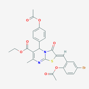molecular formula C27H23BrN2O7S B405281 ethyl 2-[2-(acetyloxy)-5-bromobenzylidene]-5-[4-(acetyloxy)phenyl]-7-methyl-3-oxo-2,3-dihydro-5H-[1,3]thiazolo[3,2-a]pyrimidine-6-carboxylate 