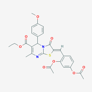 molecular formula C28H26N2O8S B405285 ethyl 2-[2,4-bis(acetyloxy)benzylidene]-5-(4-methoxyphenyl)-7-methyl-3-oxo-2,3-dihydro-5H-[1,3]thiazolo[3,2-a]pyrimidine-6-carboxylate 
