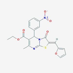 molecular formula C21H17N3O6S B405286 ethyl 2-(2-furylmethylene)-5-{3-nitrophenyl}-7-methyl-3-oxo-2,3-dihydro-5H-[1,3]thiazolo[3,2-a]pyrimidine-6-carboxylate 