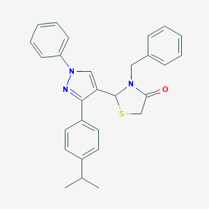 molecular formula C28H27N3OS B405291 3-benzyl-2-[3-(4-isopropylphenyl)-1-phenyl-1H-pyrazol-4-yl]-1,3-thiazolidin-4-one 