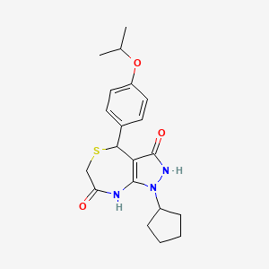 molecular formula C20H25N3O3S B4052916 1-cyclopentyl-3-hydroxy-4-(4-isopropoxyphenyl)-4,8-dihydro-1H-pyrazolo[3,4-e][1,4]thiazepin-7(6H)-one 