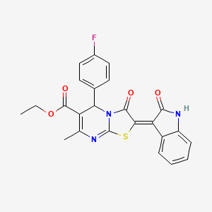 ethyl 5-(4-fluorophenyl)-7-methyl-3-oxo-2-(2-oxo-1,2-dihydro-3H-indol-3-ylidene)-2,3-dihydro-5H-[1,3]thiazolo[3,2-a]pyrimidine-6-carboxylate