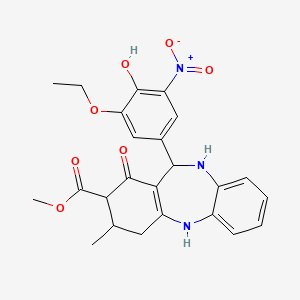 molecular formula C24H25N3O7 B4053036 methyl 11-(3-ethoxy-4-hydroxy-5-nitrophenyl)-3-methyl-1-oxo-2,3,4,5,10,11-hexahydro-1H-dibenzo[b,e][1,4]diazepine-2-carboxylate 