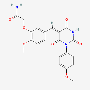 molecular formula C21H19N3O7 B4053041 2-(2-methoxy-5-{[1-(4-methoxyphenyl)-2,4,6-trioxotetrahydro-5(2H)-pyrimidinylidene]methyl}phenoxy)acetamide 