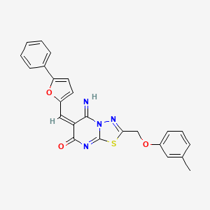 molecular formula C24H18N4O3S B4053077 5-亚氨基-2-[(3-甲基苯氧基)甲基]-6-[(5-苯基-2-呋喃基)亚甲基]-5,6-二氢-7H-[1,3,4]噻二唑并[3,2-a]嘧啶-7-酮 