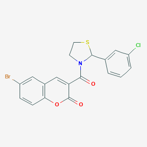 molecular formula C19H13BrClNO3S B405311 6-Bromo-3-[2-(3-chloro-phenyl)-thiazolidine-3-carbonyl]-chromen-2-one 