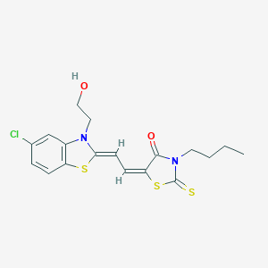 molecular formula C18H19ClN2O2S3 B405312 3-butyl-5-[2-(5-chloro-3-(2-hydroxyethyl)-1,3-benzothiazol-2(3H)-ylidene)ethylidene]-2-thioxo-1,3-thiazolidin-4-one 