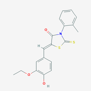 molecular formula C19H17NO3S2 B405313 (5Z)-5-[(3-ethoxy-4-hydroxyphenyl)methylidene]-3-(2-methylphenyl)-2-sulfanylidene-1,3-thiazolidin-4-one CAS No. 301229-45-8