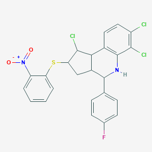 molecular formula C24H18Cl3FN2O2S B405314 1,6,7-trichloro-4-(4-fluorophenyl)-2-[(2-nitrophenyl)sulfanyl]-2,3,3a,4,5,9b-hexahydro-1H-cyclopenta[c]quinoline 
