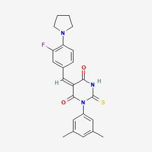 molecular formula C23H22FN3O2S B4053175 1-(3,5-二甲基苯基)-5-[3-氟-4-(1-吡咯烷基)苄叉]-2-硫代二氢-4,6(1H,5H)-嘧啶二酮 