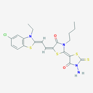 molecular formula C21H21ClN4O2S4 B405320 3'-amino-3-butyl-5-[2-(5-chloro-3-ethyl-1,3-benzothiazol-2(3H)-ylidene)ethylidene]-2'-thioxo-2,5'-bis[1,3-thiazolidin-4-one] 