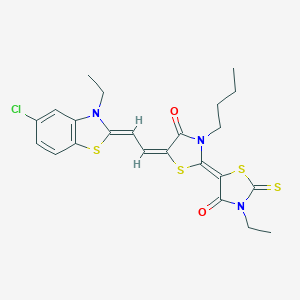 molecular formula C23H24ClN3O2S4 B405322 3-butyl-3'-ethyl-5-[2-(5-chloro-3-ethyl-1,3-benzothiazol-2(3H)-ylidene)ethylidene]-2'-thioxo-2,5'-bis[1,3-thiazolidin-4-one] 