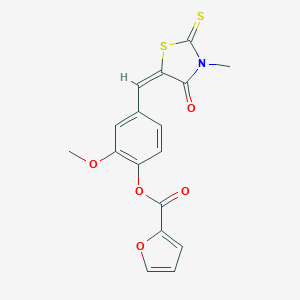 molecular formula C17H13NO5S2 B405327 2-Methoxy-4-[(3-methyl-4-oxo-2-thioxo-1,3-thiazolidin-5-ylidene)methyl]phenyl 2-furoate 