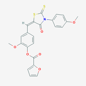molecular formula C23H17NO6S2 B405330 2-Methoxy-4-{[3-(4-methoxyphenyl)-4-oxo-2-thioxo-1,3-thiazolidin-5-ylidene]methyl}phenyl 2-furoate 