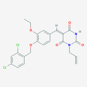 molecular formula C23H20Cl2N2O5 B405333 1-allyl-5-{4-[(2,4-dichlorobenzyl)oxy]-3-ethoxybenzylidene}-2,4,6(1H,3H,5H)-pyrimidinetrione 
