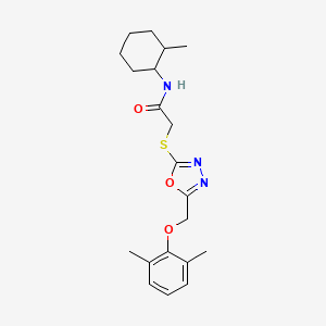 molecular formula C20H27N3O3S B4053440 2-({5-[(2,6-dimethylphenoxy)methyl]-1,3,4-oxadiazol-2-yl}sulfanyl)-N-(2-methylcyclohexyl)acetamide 