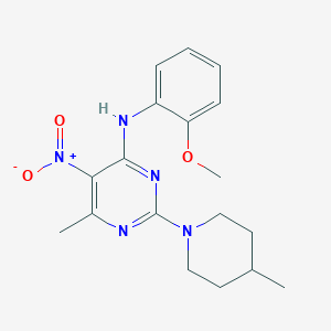 molecular formula C18H23N5O3 B4053506 N-(2-methoxyphenyl)-6-methyl-2-(4-methylpiperidin-1-yl)-5-nitropyrimidin-4-amine 