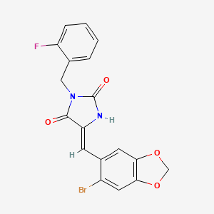 molecular formula C18H12BrFN2O4 B4053528 5-[(6-溴-1,3-苯并二氧杂环-5-基)亚甲基]-3-(2-氟苄基)-2,4-咪唑烷二酮 