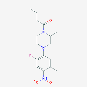 molecular formula C16H22FN3O3 B4053716 1-[4-(2-Fluoro-5-methyl-4-nitrophenyl)-2-methylpiperazin-1-yl]butan-1-one 