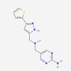 molecular formula C14H16N6S B4053738 5-[[methyl-[(3-thiophen-2-yl-1H-pyrazol-5-yl)methyl]amino]methyl]pyrimidin-2-amine 