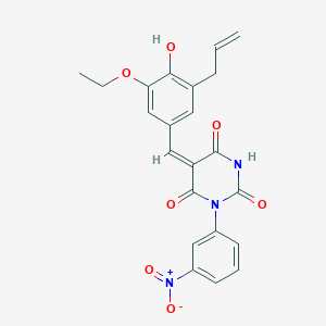 molecular formula C22H19N3O7 B4053854 5-(3-allyl-5-ethoxy-4-hydroxybenzylidene)-1-(3-nitrophenyl)-2,4,6(1H,3H,5H)-pyrimidinetrione 