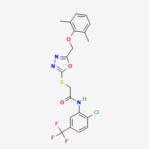 molecular formula C20H17ClF3N3O3S B4053955 N-[2-chloro-5-(trifluoromethyl)phenyl]-2-({5-[(2,6-dimethylphenoxy)methyl]-1,3,4-oxadiazol-2-yl}sulfanyl)acetamide 