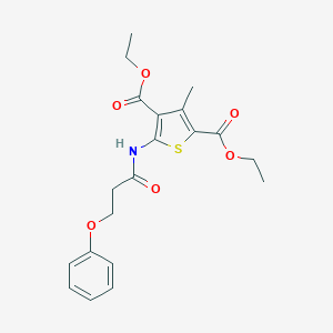 molecular formula C20H23NO6S B405404 Diethyl 3-methyl-5-{[3-(phenyloxy)propanoyl]amino}thiophene-2,4-dicarboxylate 