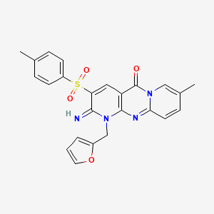 7-(furan-2-ylmethyl)-6-imino-13-methyl-5-(4-methylphenyl)sulfonyl-1,7,9-triazatricyclo[8.4.0.03,8]tetradeca-3(8),4,9,11,13-pentaen-2-one