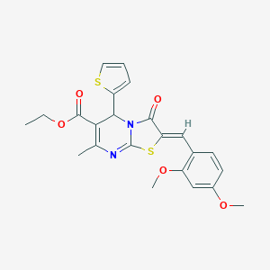 molecular formula C23H22N2O5S2 B405416 ethyl 2-(2,4-dimethoxybenzylidene)-7-methyl-3-oxo-5-(2-thienyl)-2,3-dihydro-5H-[1,3]thiazolo[3,2-a]pyrimidine-6-carboxylate 