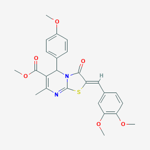 molecular formula C25H24N2O6S B405417 methyl 2-(3,4-dimethoxybenzylidene)-5-(4-methoxyphenyl)-7-methyl-3-oxo-2,3-dihydro-5H-[1,3]thiazolo[3,2-a]pyrimidine-6-carboxylate 