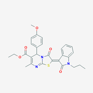 ethyl (2Z)-5-(4-methoxyphenyl)-7-methyl-3-oxo-2-(2-oxo-1-propylindol-3-ylidene)-5H-[1,3]thiazolo[3,2-a]pyrimidine-6-carboxylate